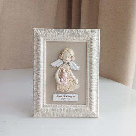 Angelas su kiškučiu rėmelyje 15x20 cm