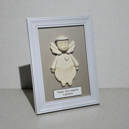 Keramikinis angelas rėmelyje 13x18cm