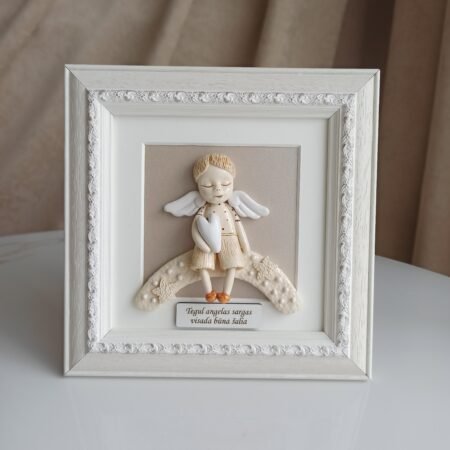 Keramikinis angelas rėmelyje 20x20cm