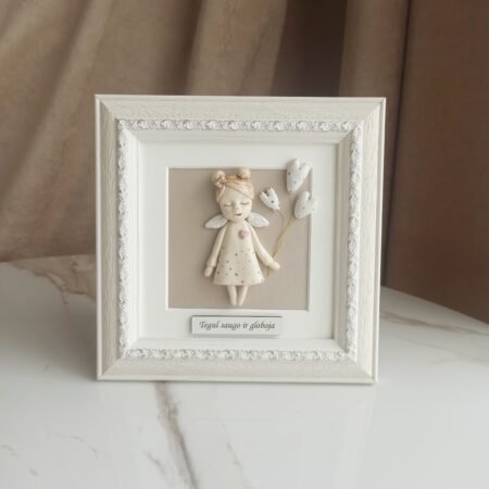 Keramikinis angelas rėmelyje su balionais 20x20cm