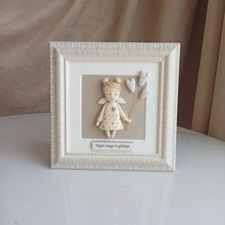 Keramikinis angelas rėmelyje su balionais 20x20cm