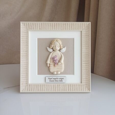 Keramikinis angelas rėmelyje su meškiuku 19x19cm
