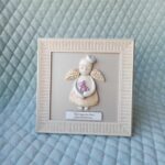 Keramikinis angelas rėmelyje su meškučiu 17x17cm