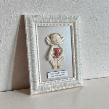 Keramikinis angelas rėmelyje 15x20cm