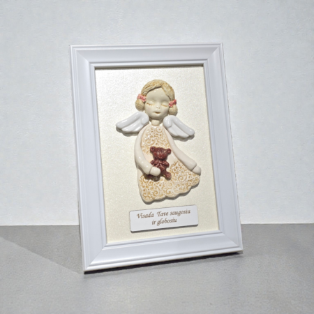 Keramikinis angelas rėmelyje Mergaitė 13x18cm