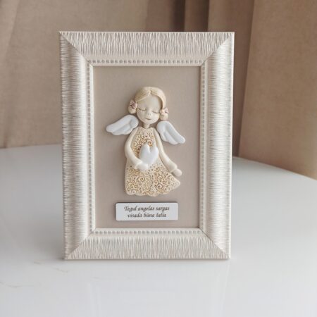 Keramikinis angelas rėmelyje Mergaitė 15x20cm
