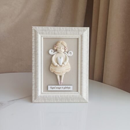 Keramikinis angelas rėmelyje Mergaitė 15x20cm