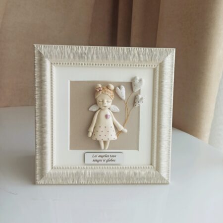 Keramikinis angelas rėmelyje su balionais 20x20cm