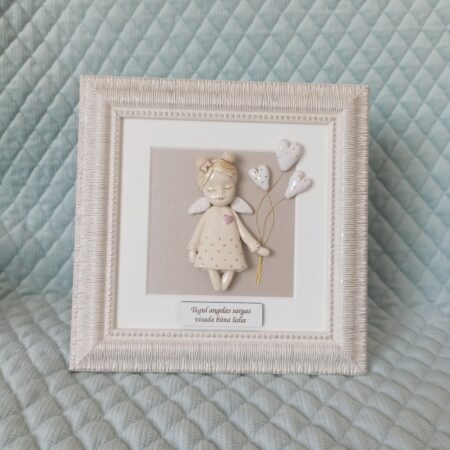 Keramikinis angelas rėmelyje su balionais 20x20cm