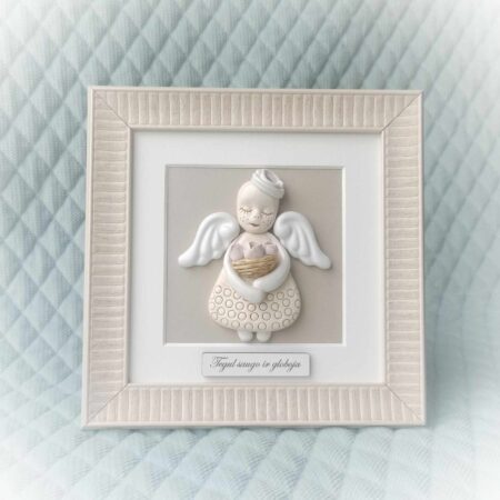 Keramikinis angelas rėmelyje su gėlėmis 19x19cm