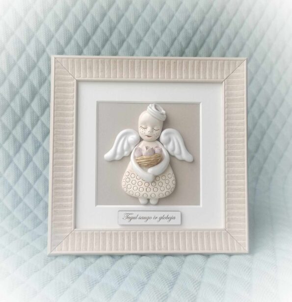 Keramikinis angelas rėmelyje su gėlėmis 19x19cm