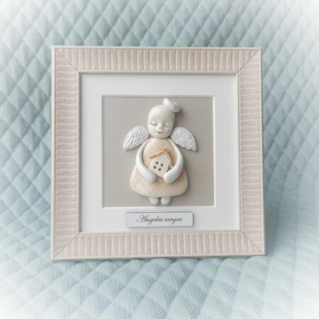 Keramikinis angelas rėmelyje su nameliu 19x19cm