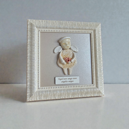 Keramikinis angelas rėmelyje su gėlėmis 18x18cm