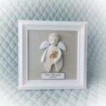 Keramikinis angelas rėmelyje su meškučiu 16x16cm