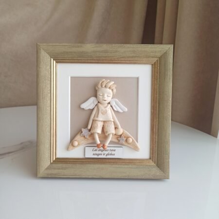 Angelas - berniukas ant arkos rėmelyje 20x20cm