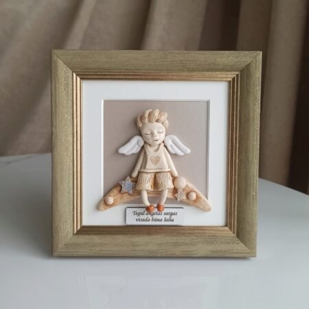 Angelas - berniukas ant arkos rėmelyje 20x20cm