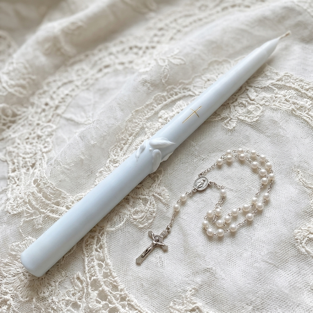 Krikšto žvakė su kryželiu 30cm-2 Krikšto žvakė su kryželiu 30cm